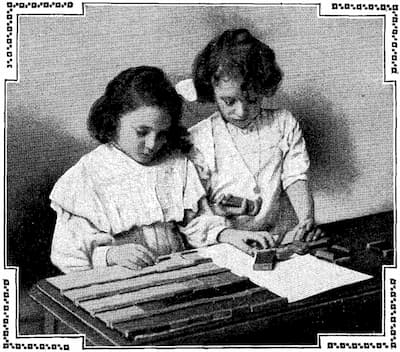 Montessori students working with the color tablets, 1911